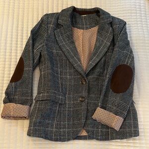 Women's Plaid Blazer with Elbow Patches